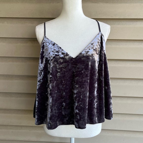 Topshop Tops - •Topshop• Silver/Grey Crushed Velvet Cropped Swing Top - Size 8